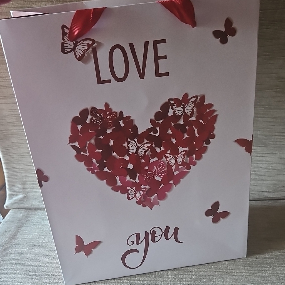 Butterfly & Heart  "Love You" Gift Bag Set With Tissue Paper